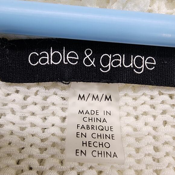 Cable & Gauge Cardigan Womens M Cream Hooded Open Front Long Sleeve Knit Pockets - Picture 4 of 9